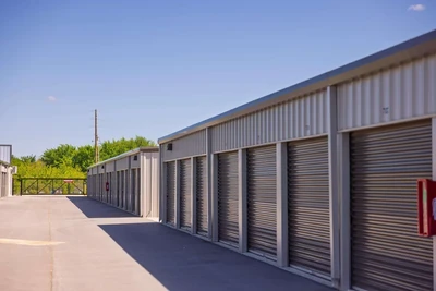Row with drive up self storage units
